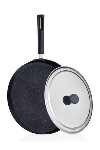FALEZ 30 cm Granite Silicone Fish Pan with Handle Cover Black