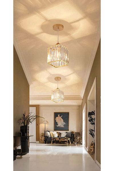 Luna Lighting Modern Luxury Pendant Lamp Chandelier Hallway Yellow Square Crystal Stone Chandelier