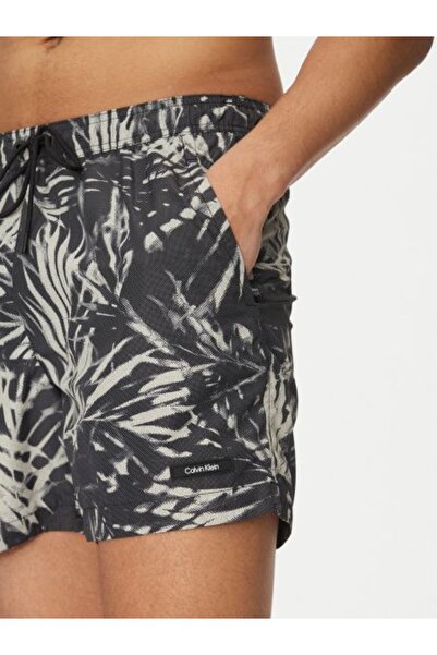 Calvin Klein Men Palm Black Medium Drawstring-Pr Boardshorts