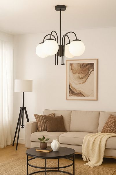 Modavize Zerrin Modern Design Living Room Dining Room Kitchen Black Color White Glass Pendant Lamp 4-Piece Chandelier