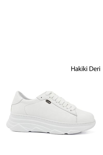 GÖNDERİ(R) Tenis de damă, alb, cu șireturi, cu talpă cu pană, din piele naturală