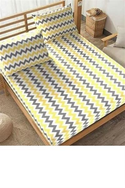 MORE HOME Single Fitted Sheet Zigzag Yellow White