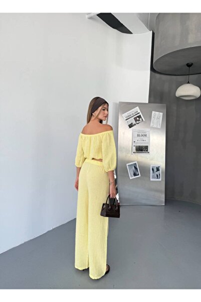 İLKCET MODA Muslin Fabric Madonna Collar Bottom Top Set