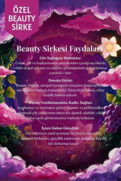 Mim and More Beauty Sirke – Üzüm, Gül ve Kuşburnu Özlü, %100 Doğal, Katkısız Sirke, 250 ml