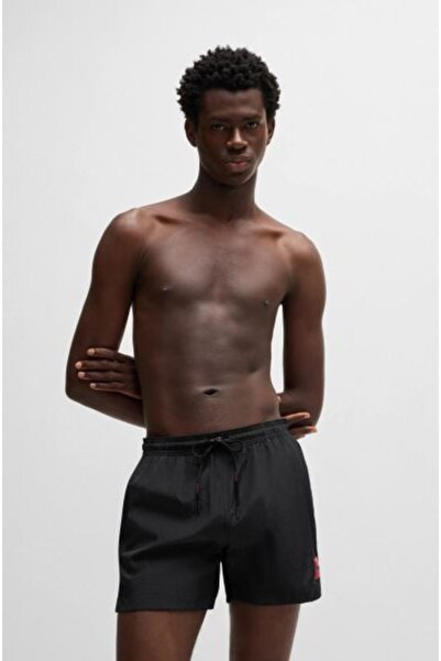 HUGO Erkek Hızlı Kuruyan Kumaş Marka Logolu Kısa Siyah Deniz Şortu 50493450-001