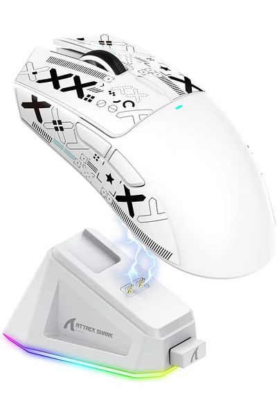 Choice ماوس لاسلكي White Attack Shark X11، PAW3311، 22000 نقطة في البوصة، 400IPS، اتصال ثلاثي الأوضاع، 2.4 جيجاهرتز/بلوتوث R