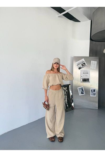 İLKCET MODA Set de sus și de jos din țesătură de muselină Madonna