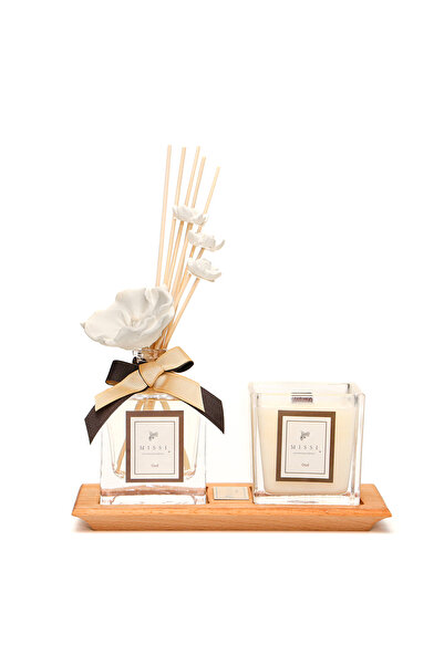 Missi Masif Ahşap Tepsili Vıp Oud Oda Kokusu Ve Mum Seti