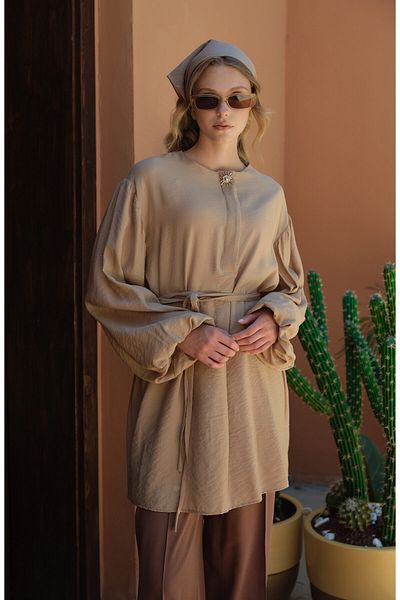 Fatma Atasoy Balloon Sleeve Sunshine Milk Coffee Tunic