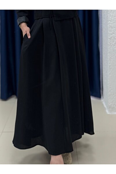 MİHRA STORE Ela Μπουφάν Πλαϊνό Δέσιμο Κοστούμι Φούστα Interlock-EK-Z-227 Μαύρο