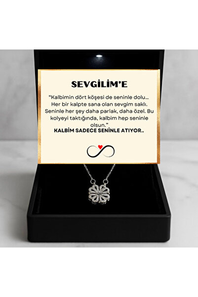 ZEY GÜMÜŞ SEVGİLİME NOTLU MIKNATISLI YONCA KOLYE GÜMÜŞ