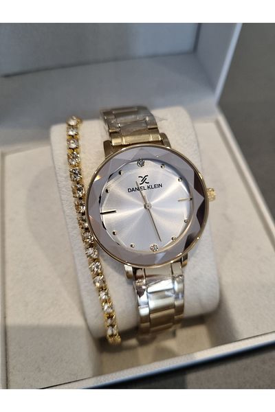 Daniel Klein Women's Wristwatch Bracelet - Yellow Steel Cut Glass