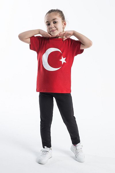 Trend Baby Kids Girl's Turkish Flag Red Tshirt Combed Cotton