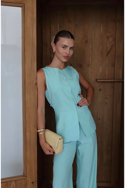VUNTAL Back Tie Detailed Vest Double Suit