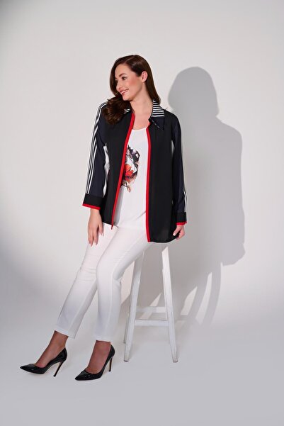 DE WHITES Plus Size Striped Jacket