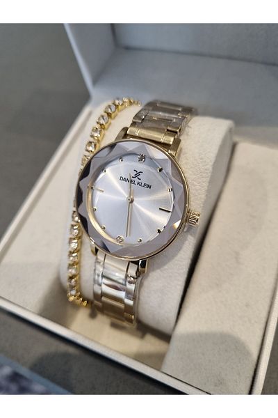 Daniel Klein Women's Wristwatch Bracelet - Yellow Steel Cut Glass