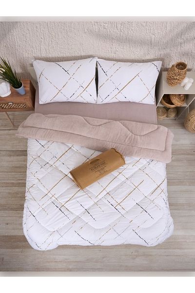 Sudemhome Double Double Sided Luxury Welsoft Elite Quilt Soft Fleece Quilt and Pillowcase Reflection Beige