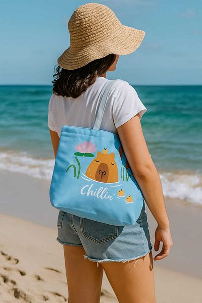 Puckator Beach Bag, Capybara, Funny Message 'chillin', Lightweight/Spacious, With Zipper And Internal Pocket