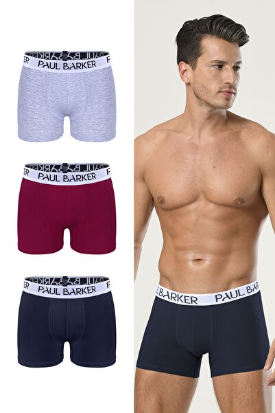 3'lü Erkek Boxer Seti – Bordo, Lacivert, Gri