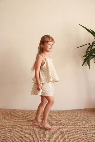 Oh La La Koala For Little Ones Black Striped Flounced Girls Strap and Shorts Set