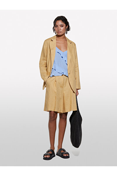 Sisley Women's Light Blue 100% Viscose Ruffle Detailed V-Neck Strappy Top