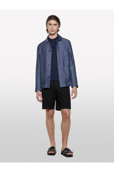 Sisley Men's Black 100% Cotton Regular Fit Bermuda Shorts with Slit Detail