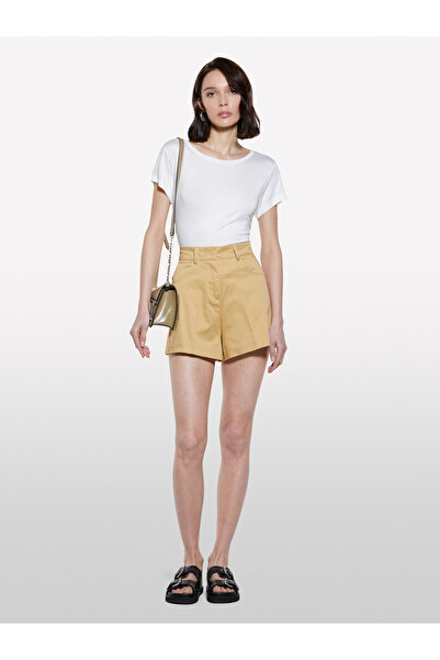 Sisley Women's Paper Bag Stretch Cotton Pocket High Waist Slim Fit Shorts