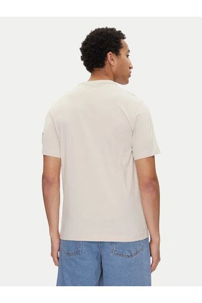 Calvin Klein Men Beige Badge Regular Short Sleeve T-Shirt