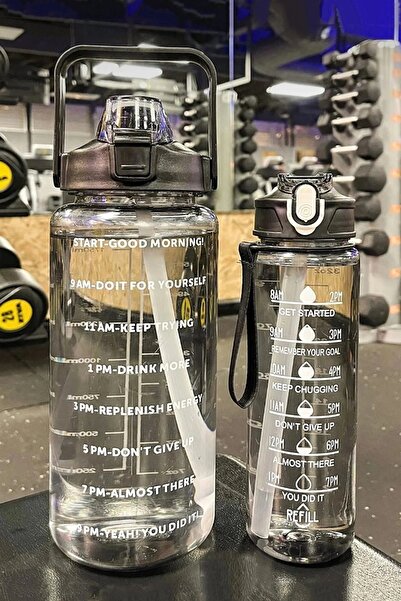 Tilbe Home 3-Piece Motivational Water Bottle Tritan Sports Water Bottle Water Bottle 2000+900+500ml Sticker Straw Water Bottle