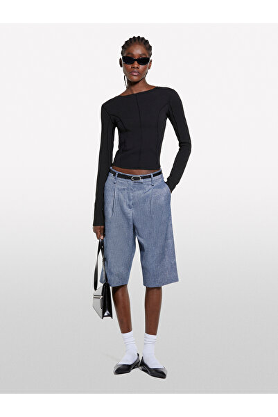 Sisley Γυναικεία μπλούζα με λεπτή εφαρμογή με λεπτομέρεια ραφής από μαύρο βισκόζη