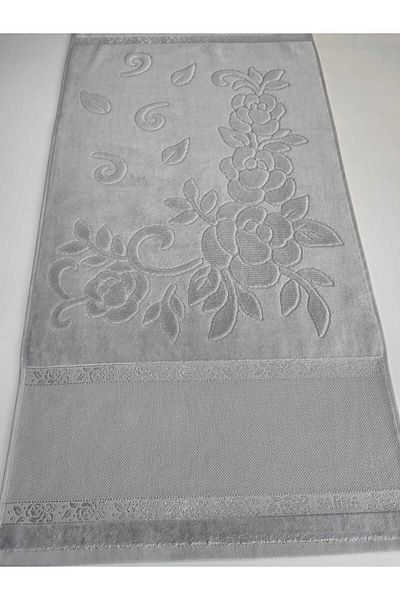 sarra 50x90cm ETAMIN STITCHED TOWEL - GRAY