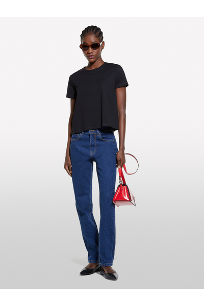 Sisley Tricou negru pentru femei, 100% bumbac, cu decolteu