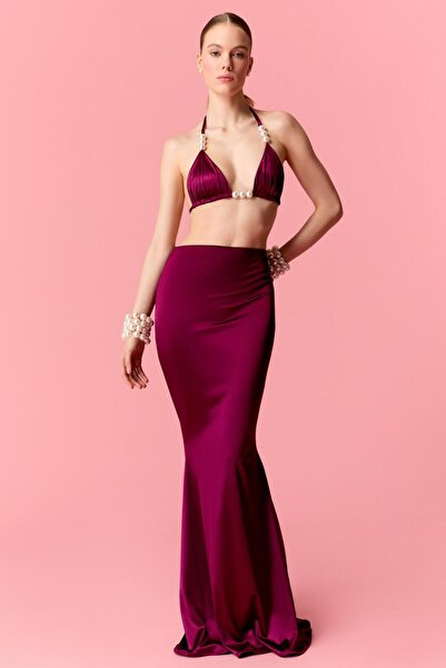 Nur Karaata Mermaid Burgundy Skirt