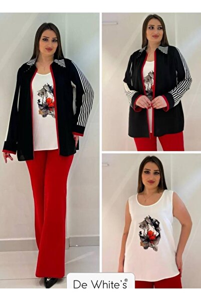 DE WHITES Plus Size 2-Piece Striped Jacket and Pants Suit