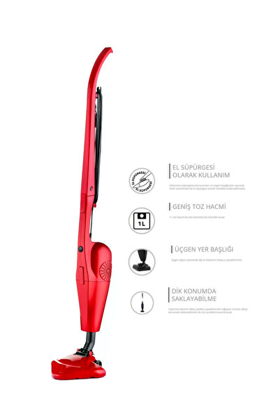 NEWMA 800w Kablolu Toz Torbasız Kullanım Dikey Süpürge - Kırmızı + 3 YIL GARA...