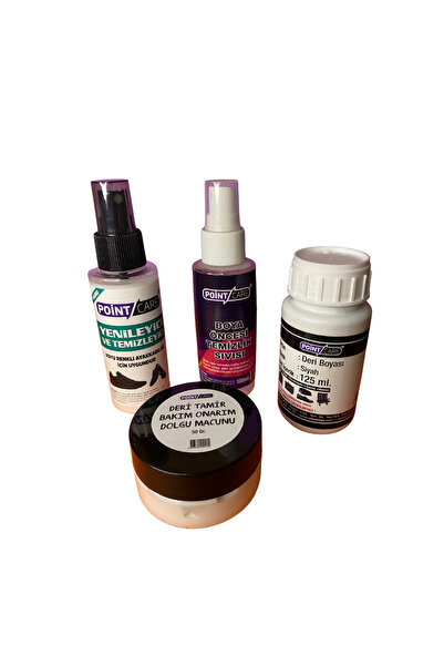 Point Care 5'li Set Siyah Deri Boyası + Tamir Macunu+ Temizleme Sıvısı + Yenileme Sıvısı+ Sünger