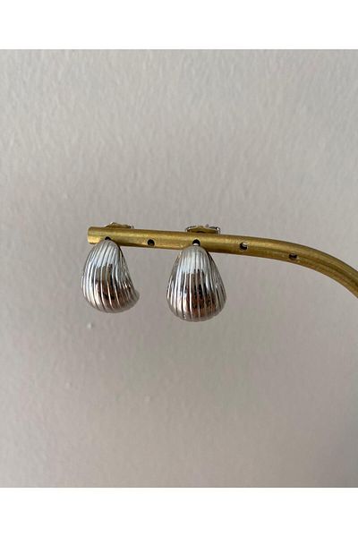 marsel aksesuar Xuping Medium Size Drop Striped Silver Earrings