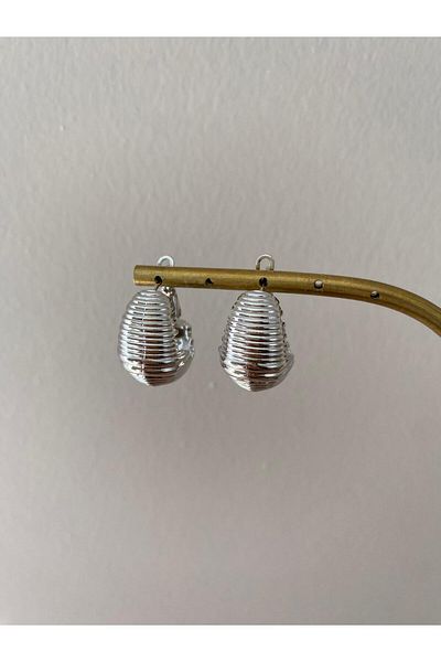 marsel aksesuar Xuping Streaked Curved Silver Hoop Earrings
