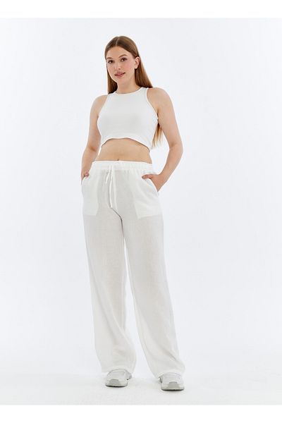 Özge Sibel White Linen Blend Loose-Fit Trousers