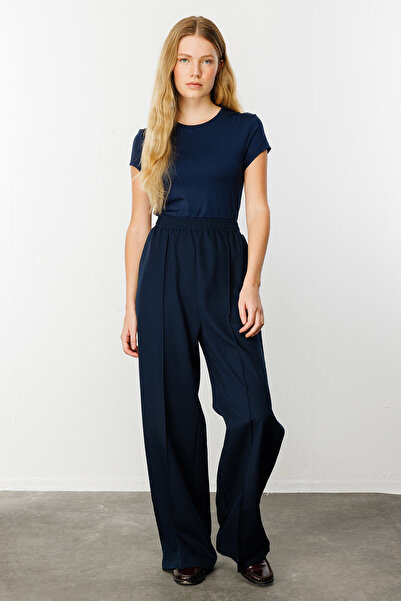 Hooopstore Nervürlü Lacivert Krep Pantolon