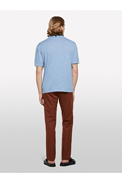 Sisley Tricou polo pentru bărbați, din amestec de in, albastru aviator