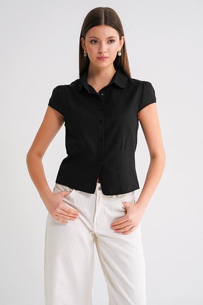 Mixray 4698 Women's Moon Sleeve Fit Pen Shirt Black