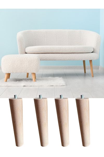 HAMADEX Picior de scaun puf de mobilier din lemn conic brut de 15 cm (cu dispozitiv de conectare) – 4 bucăți