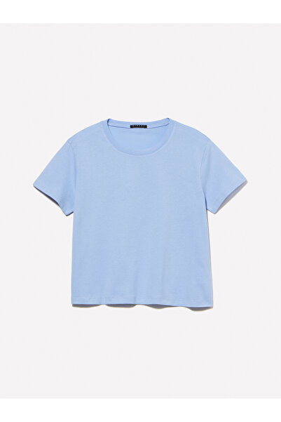 Sisley Γυναικείο μπλουζάκι ανοιχτό μπλε 100% βαμβακερό με λαιμόκοψη και χαλαρή εφαρμογή