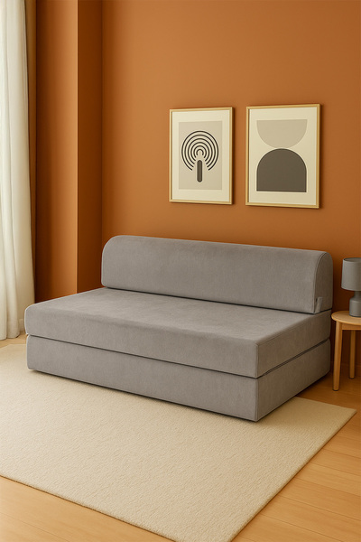 Homedius Magic Çift Kişilik Katlanır Yataklı Koltuk Kadife Açık Gri