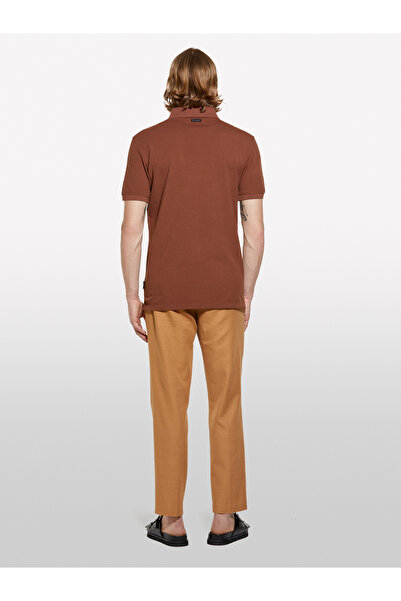 Sisley Ανδρικό μπλουζάκι πόλο καφέ 100% βαμβάκι κανονική εφαρμογή