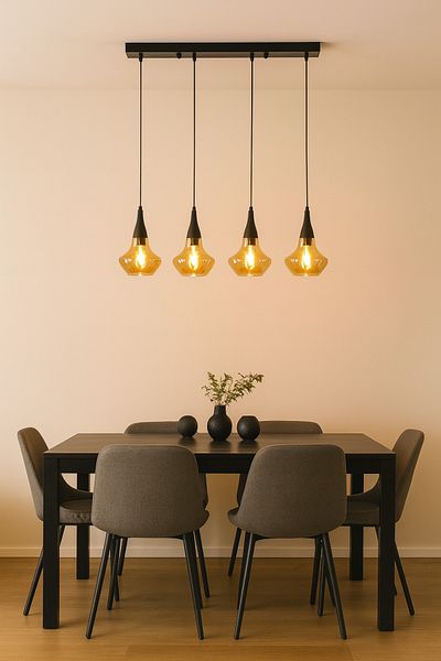 Modavize Fora Modern Design - 4-Piece Black Color Row Honey Glass Chandelier Set