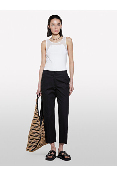 Sisley Women's Black Stretch Cotton Regular Waist Straight Fit Trousers