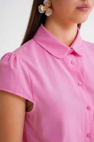 Mixray 4698 Women's Moon Sleeve Fit Pen Shirt Pink