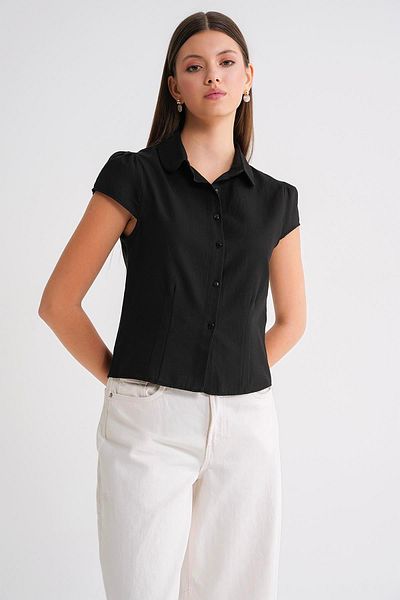 Mixray 4698 Women's Moon Sleeve Fit Pen Shirt Black